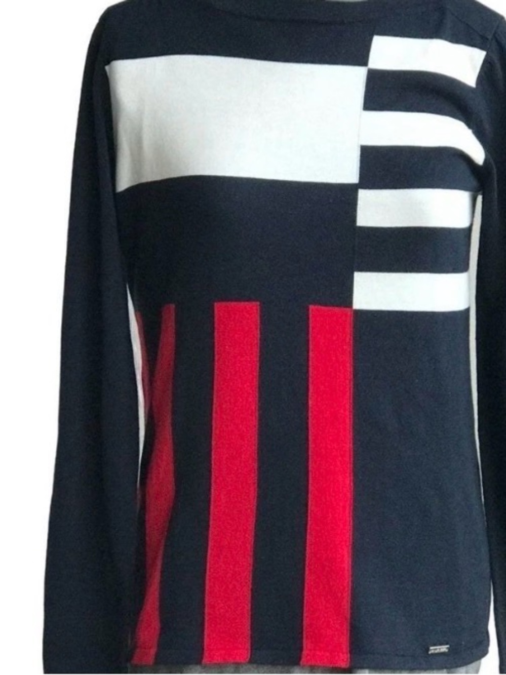Tommy Hilfiger Navy, White & Red Long-Sleeve Sweater in large